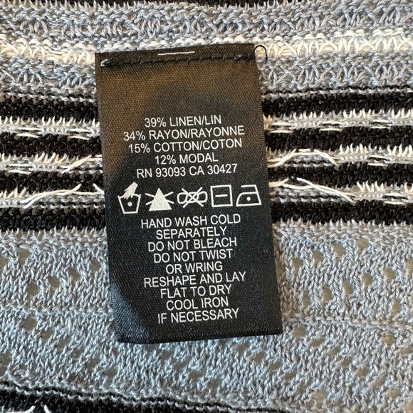 ZOZO Striped Linen Blend Knit‎ Cardigan Open Front Gray Black White Womens L - Picture 8 of 9
